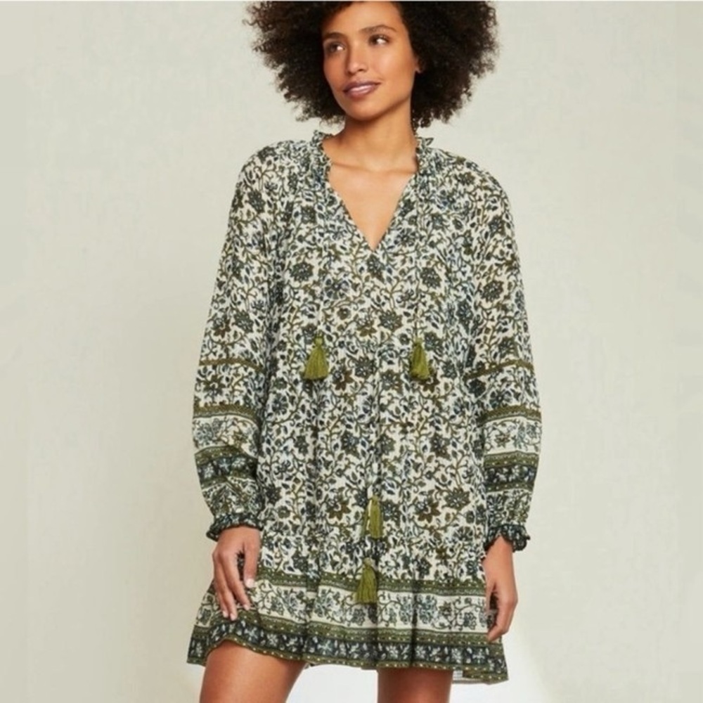 VERONICA BEARD Danika Floral Green and White Dress XS